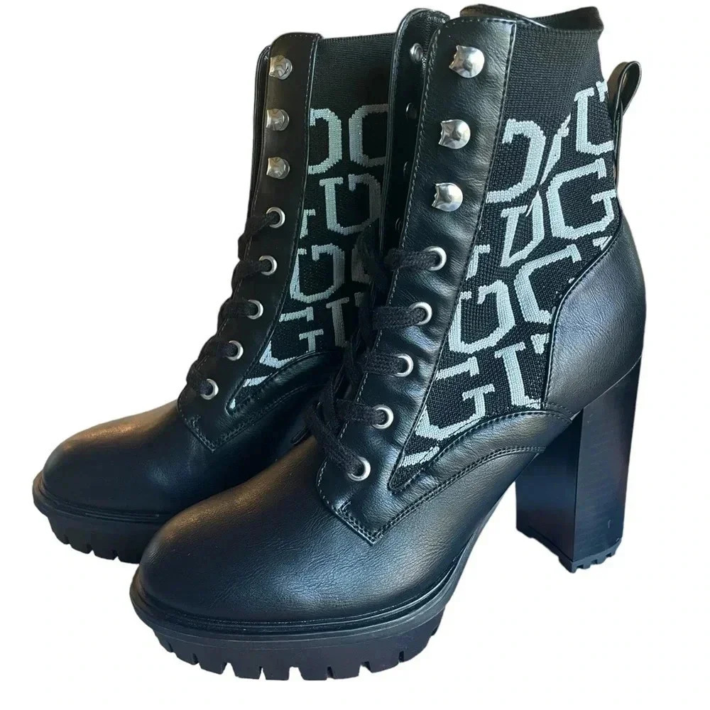 Guess Women’s Logo Lugged Lace Up Combat Boot